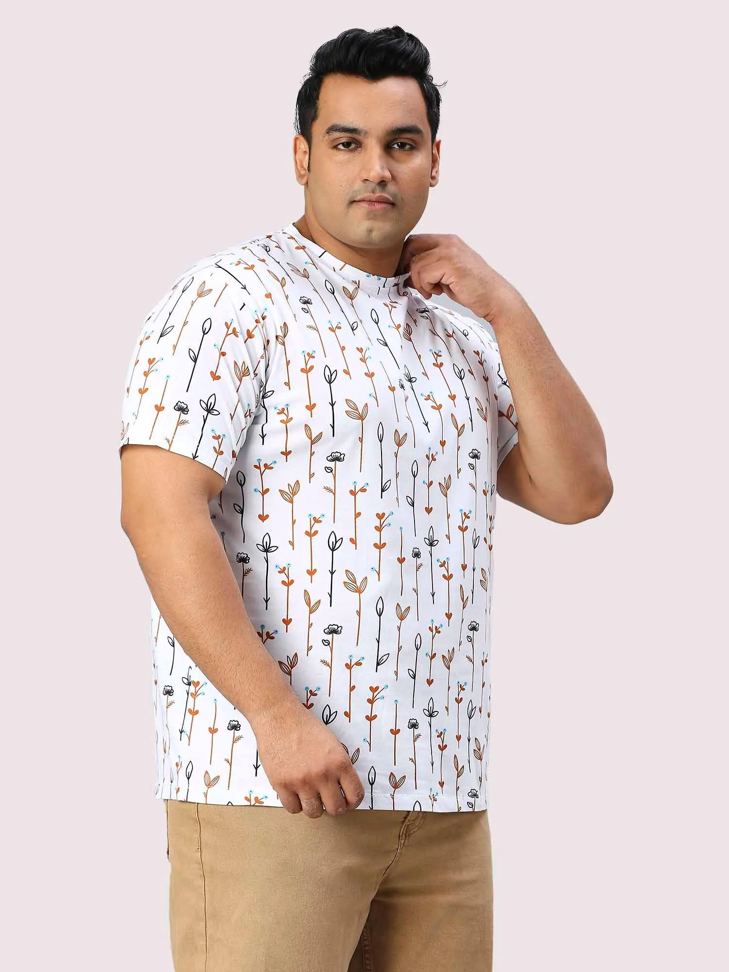 Men Plus Size Flower Digital Printed Round Neck T-shirt