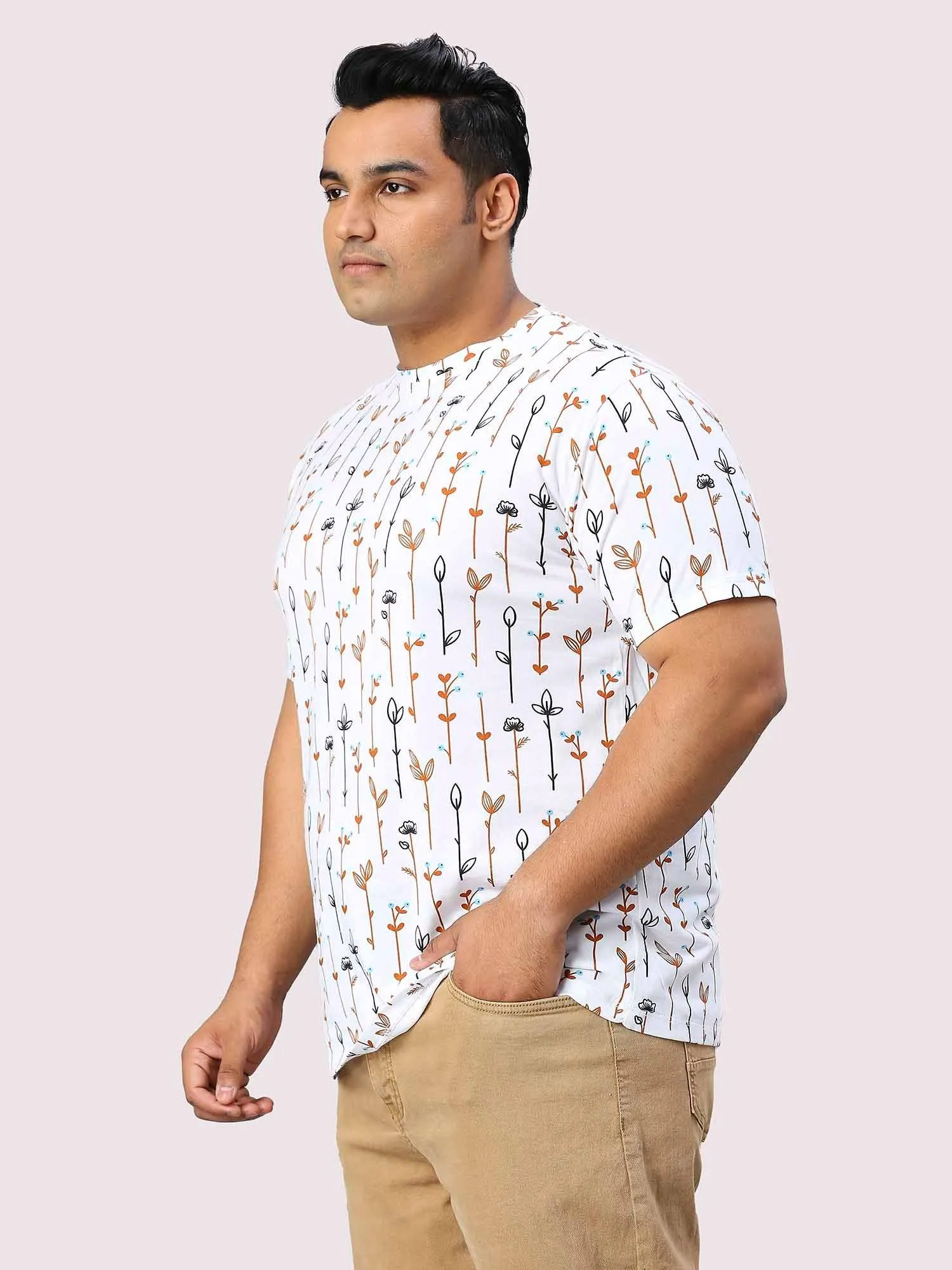 Men Plus Size Flower Digital Printed Round Neck T-shirt