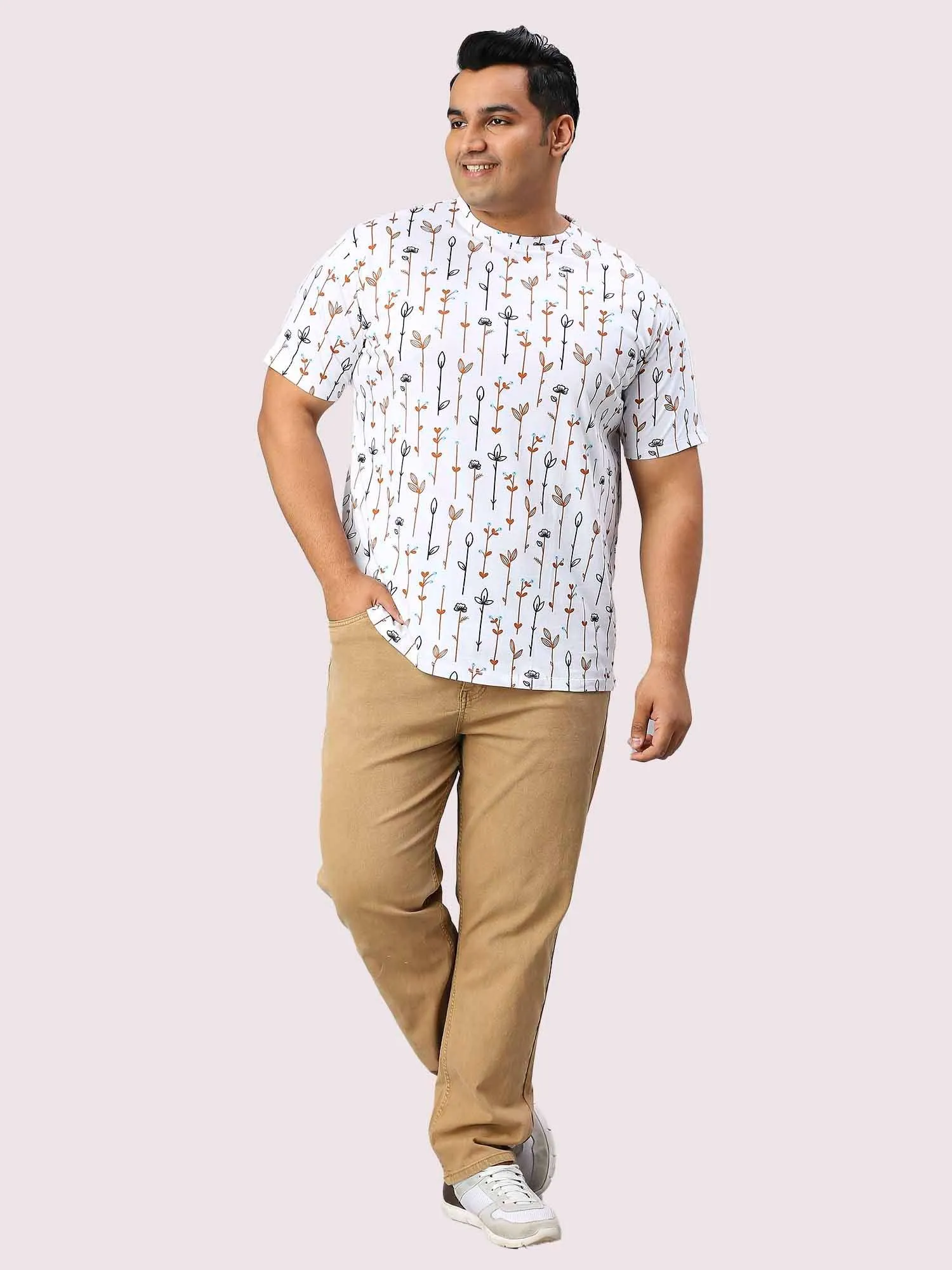 Men Plus Size Flower Digital Printed Round Neck T-shirt