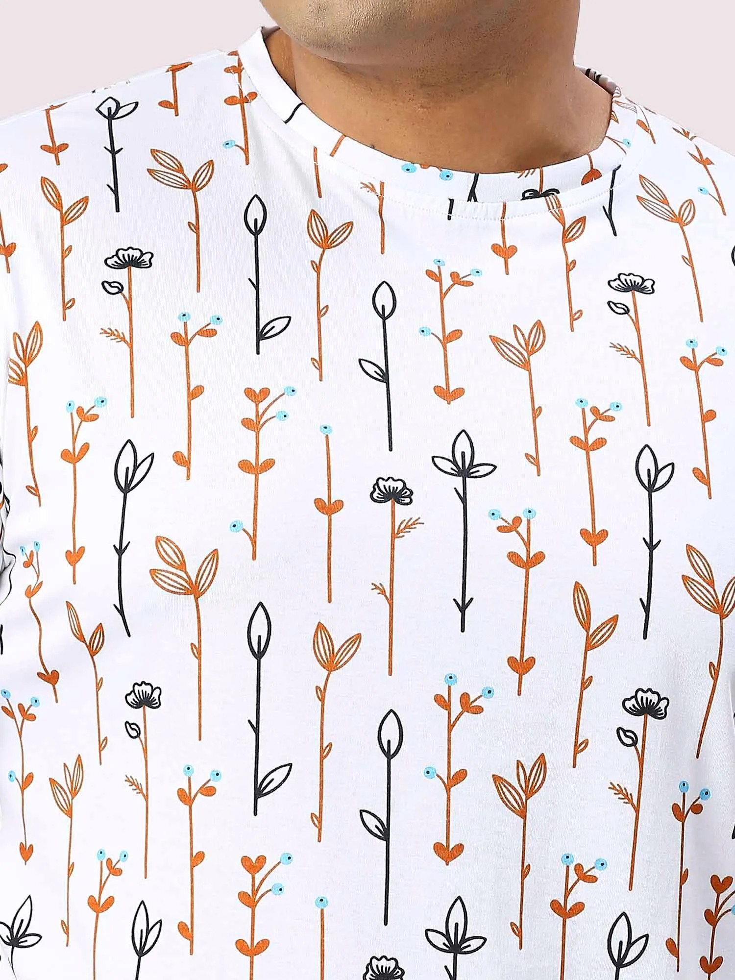 Men Plus Size Flower Digital Printed Round Neck T-shirt