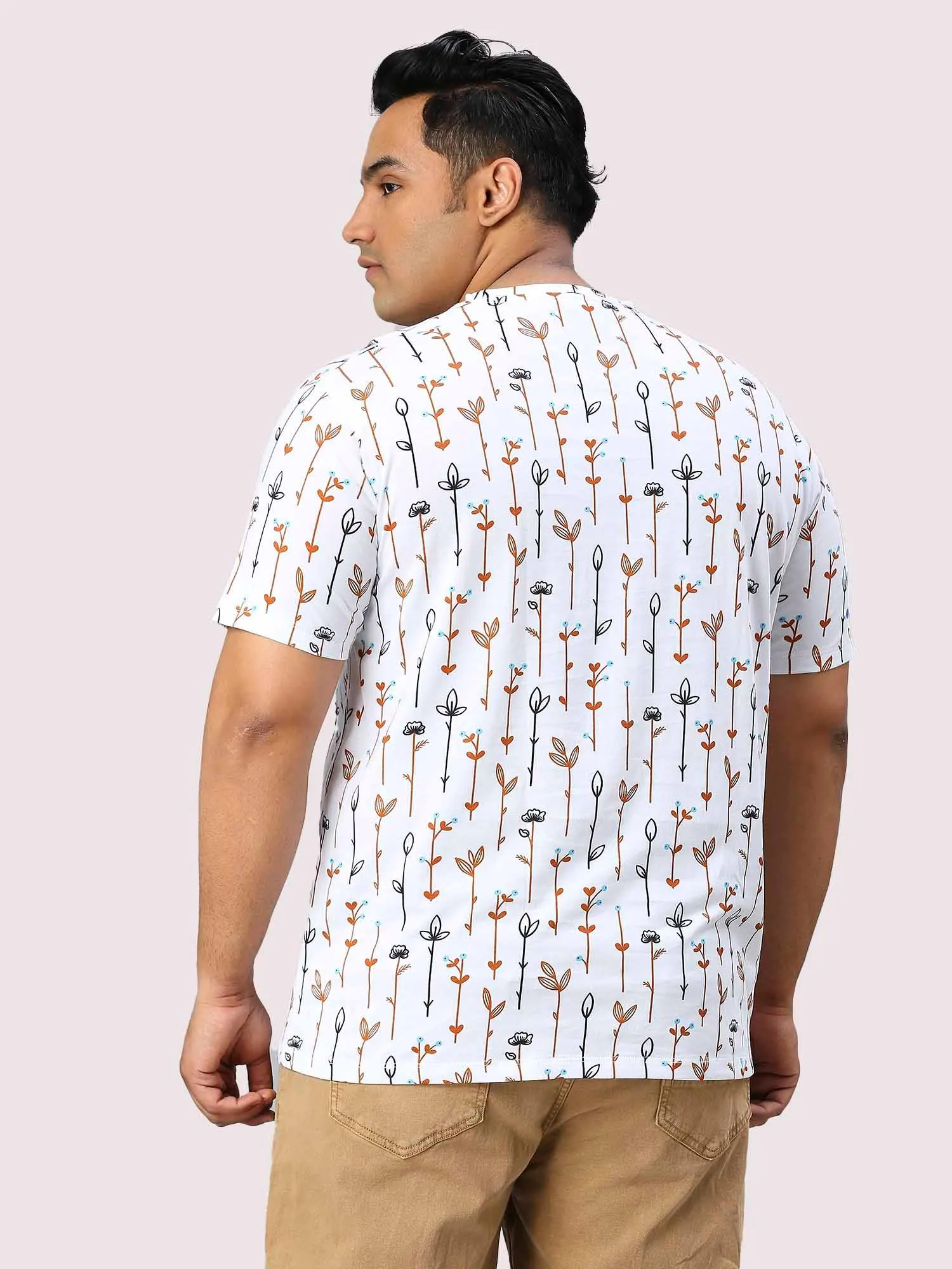 Men Plus Size Flower Digital Printed Round Neck T-shirt