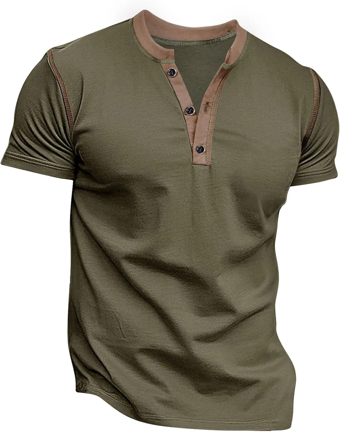 Mens Fashion Henley Shirt Short Sleeve Lightweight Cotton Gym Workout Fitness T-Shirts Button Pullover Summer Tees