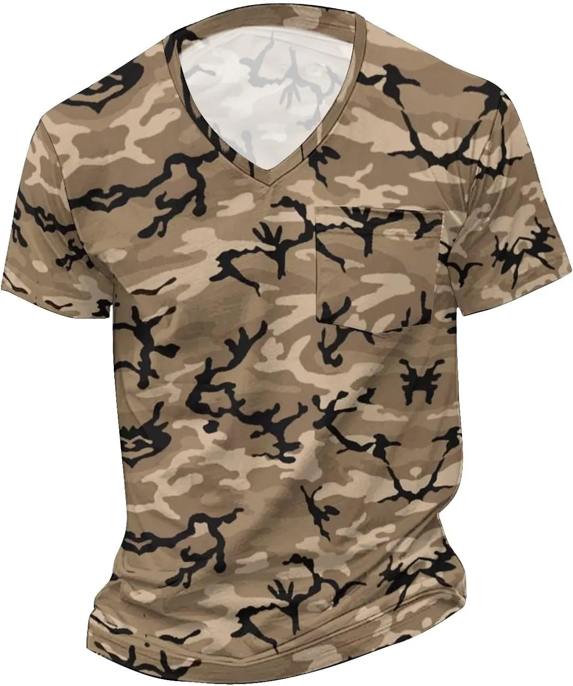 Mens Outdoor Fishing Tshirts V Neck Camouflage Hiking Army Training T-Shirts Short Sleeve Camping Hunting Active Tops