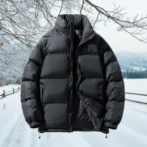 Men's Puffer Jacket Thickened Winter Warm Coat Stand Collar Color Block Zip Up Jacket Ski Bubble Coat Pockets