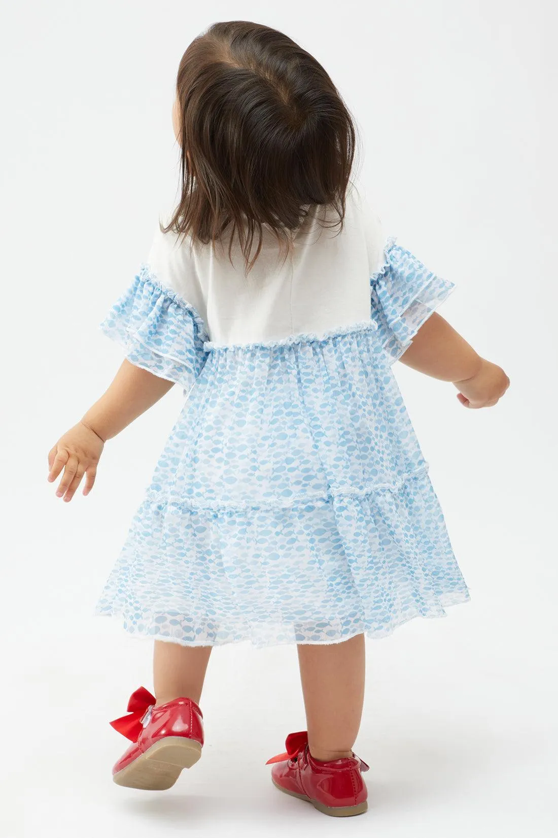One Friday Baby Girl Cotton Blue & White Stylish Dress