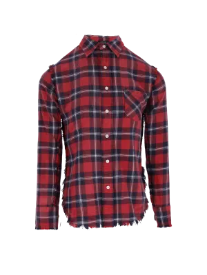 plaid raw hem shirt