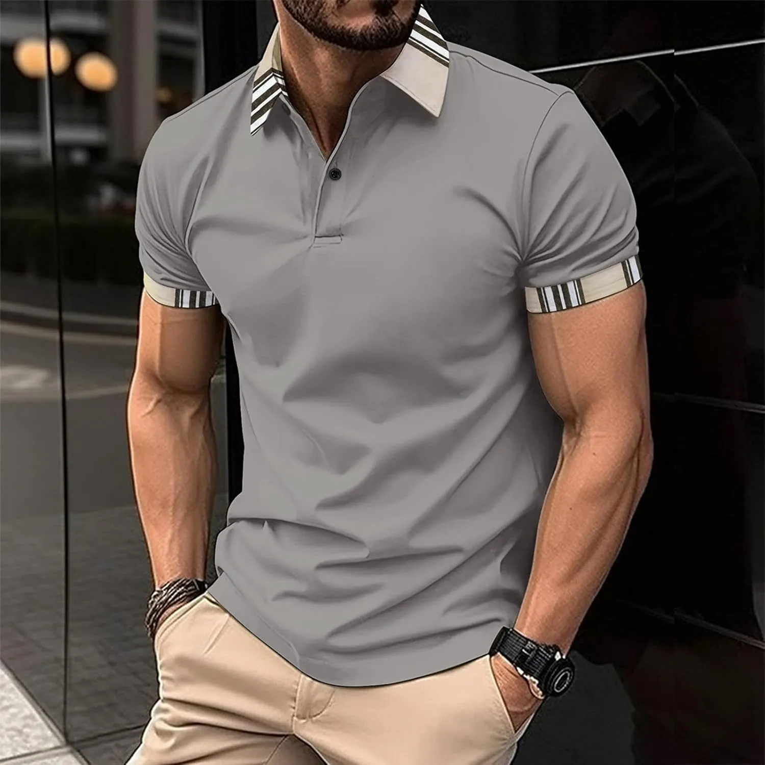 Polo Shirts for Men Short Sleeve Button Down Collar Gradient Tees Casual Business Work Tshirt Summer Golf Tops