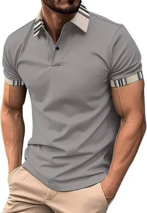 Polo Shirts for Men Short Sleeve Button Down Collar Gradient Tees Casual Business Work Tshirt Summer Golf Tops