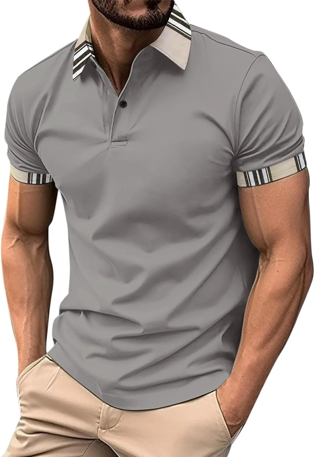 Polo Shirts for Men Short Sleeve Button Down Collar Gradient Tees Casual Business Work Tshirt Summer Golf Tops