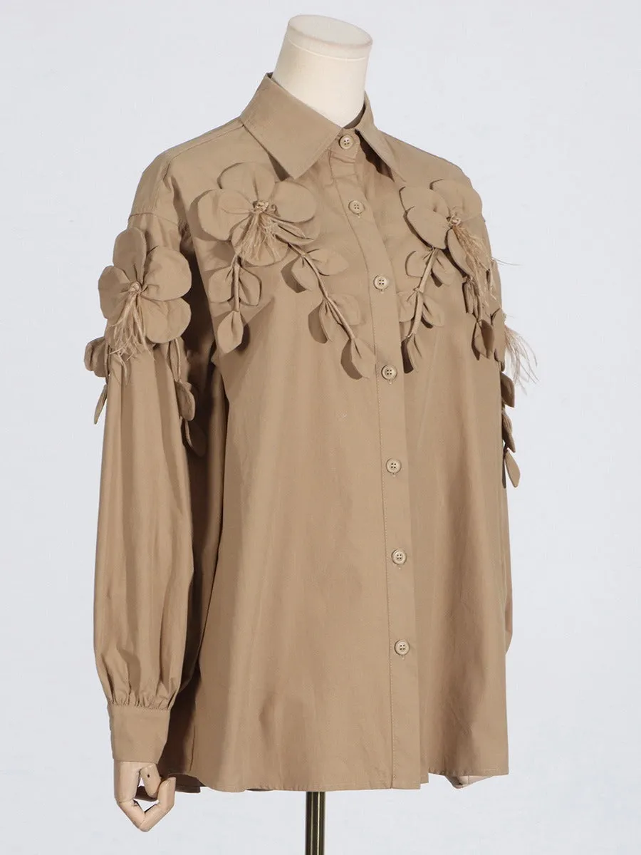 Pre Order:  3D Flower Loose Solid Long Sleeve Shirt