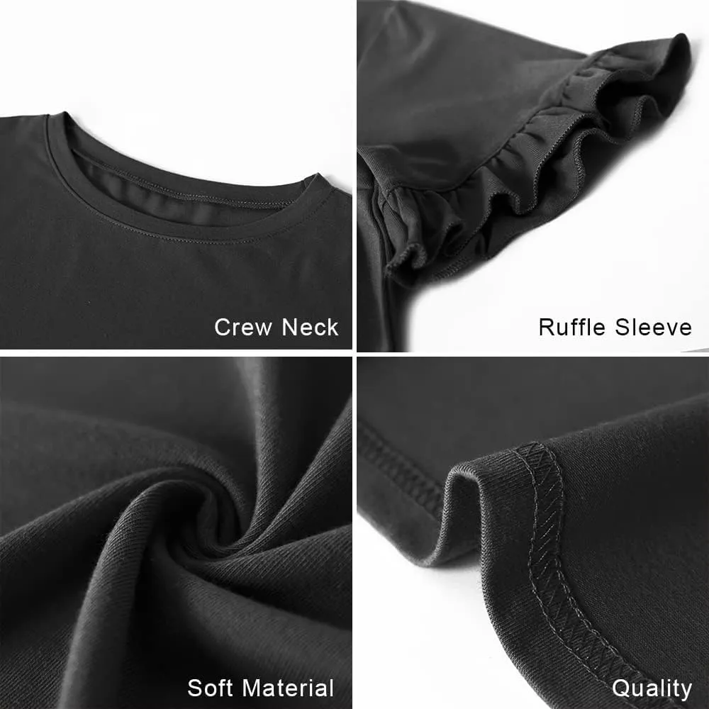 PRETTYGARDEN Women's Short Sleeve Casual T Shirts Summer Ruffle Plain Round Neck Loose Fit Tee Blouse Tops