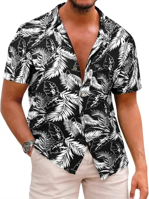 Runcati Men's Hawaiian Shirts Button Down Short Sleeve Cuban Collar Shirt Floral Tropical Summer Beach Tops