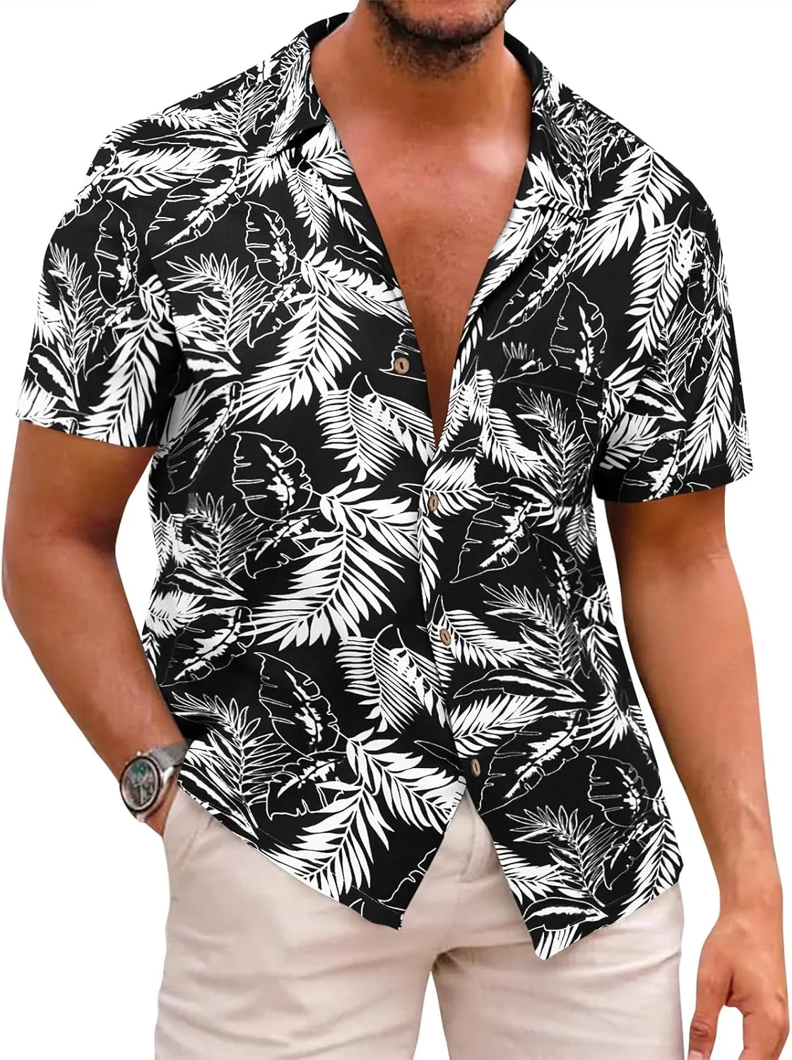Runcati Men's Hawaiian Shirts Button Down Short Sleeve Cuban Collar Shirt Floral Tropical Summer Beach Tops