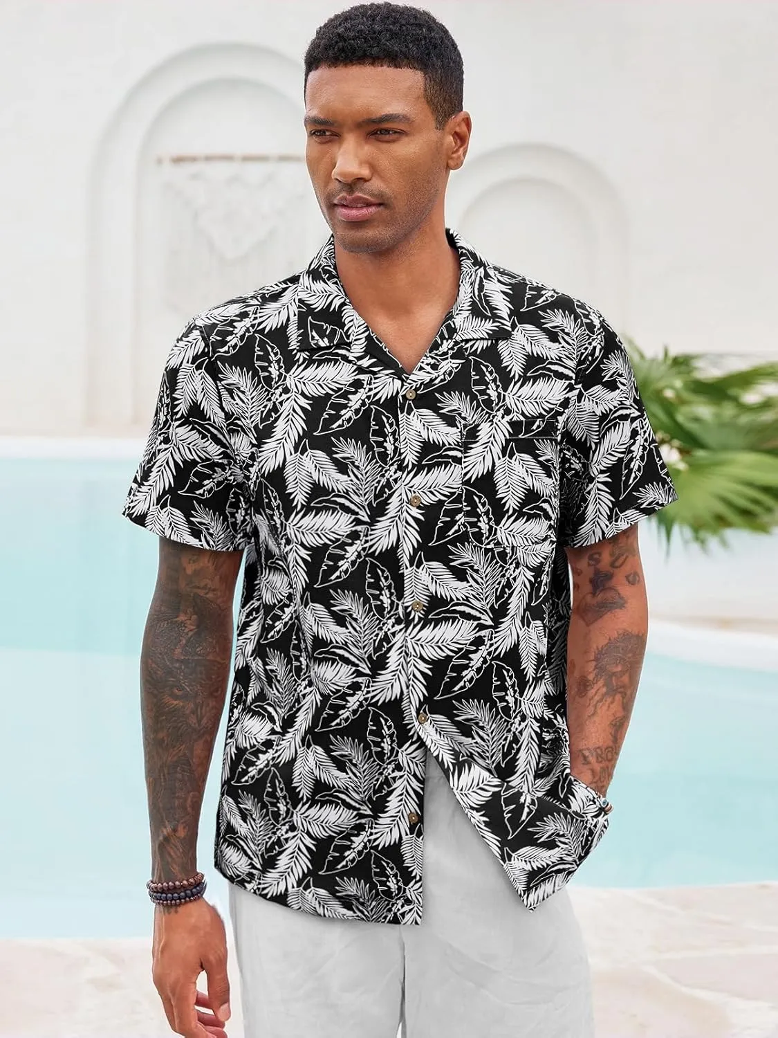 Runcati Men's Hawaiian Shirts Button Down Short Sleeve Cuban Collar Shirt Floral Tropical Summer Beach Tops