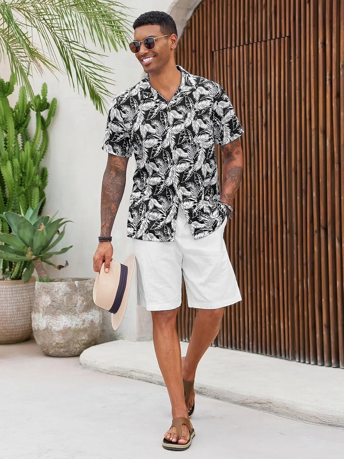 Runcati Men's Hawaiian Shirts Button Down Short Sleeve Cuban Collar Shirt Floral Tropical Summer Beach Tops