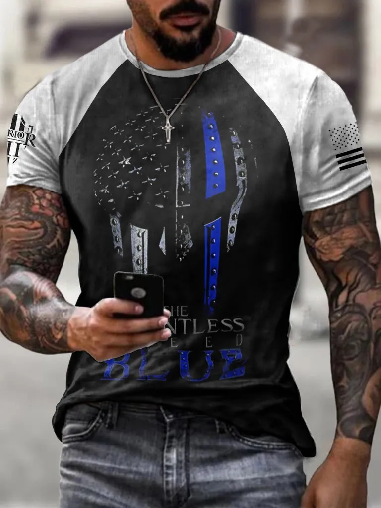 Splicing Thin Blue Line Skull Patriotic Printed Tee