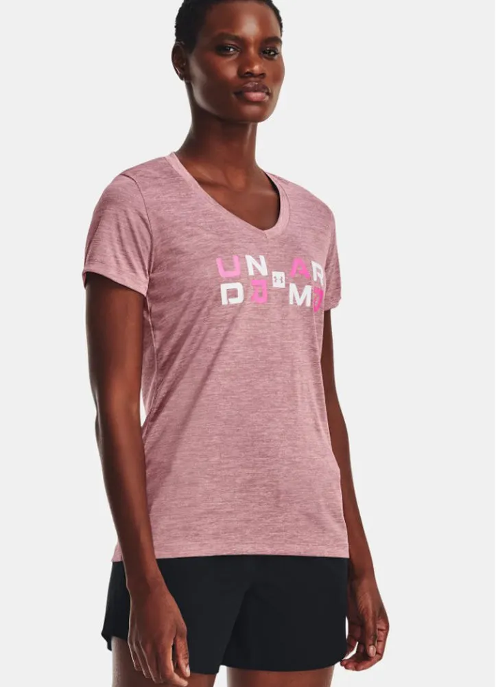 SS Tech Twist Graphic Top in Pink by Under Armour