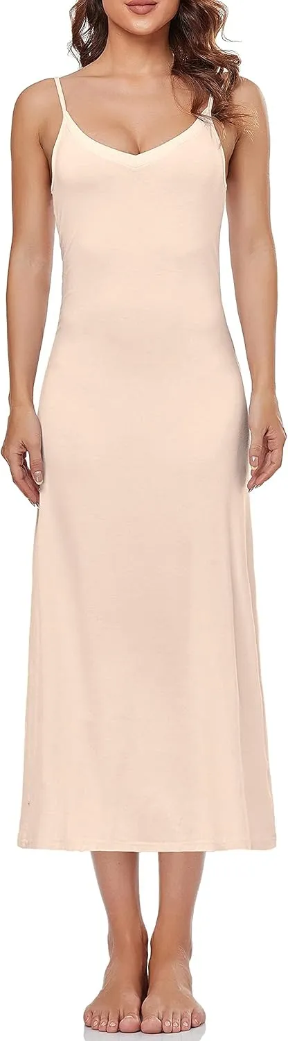 Summienlink Women's Long Full Slip for Under Dresses V Neck Nightgown Sexy Cami Dress