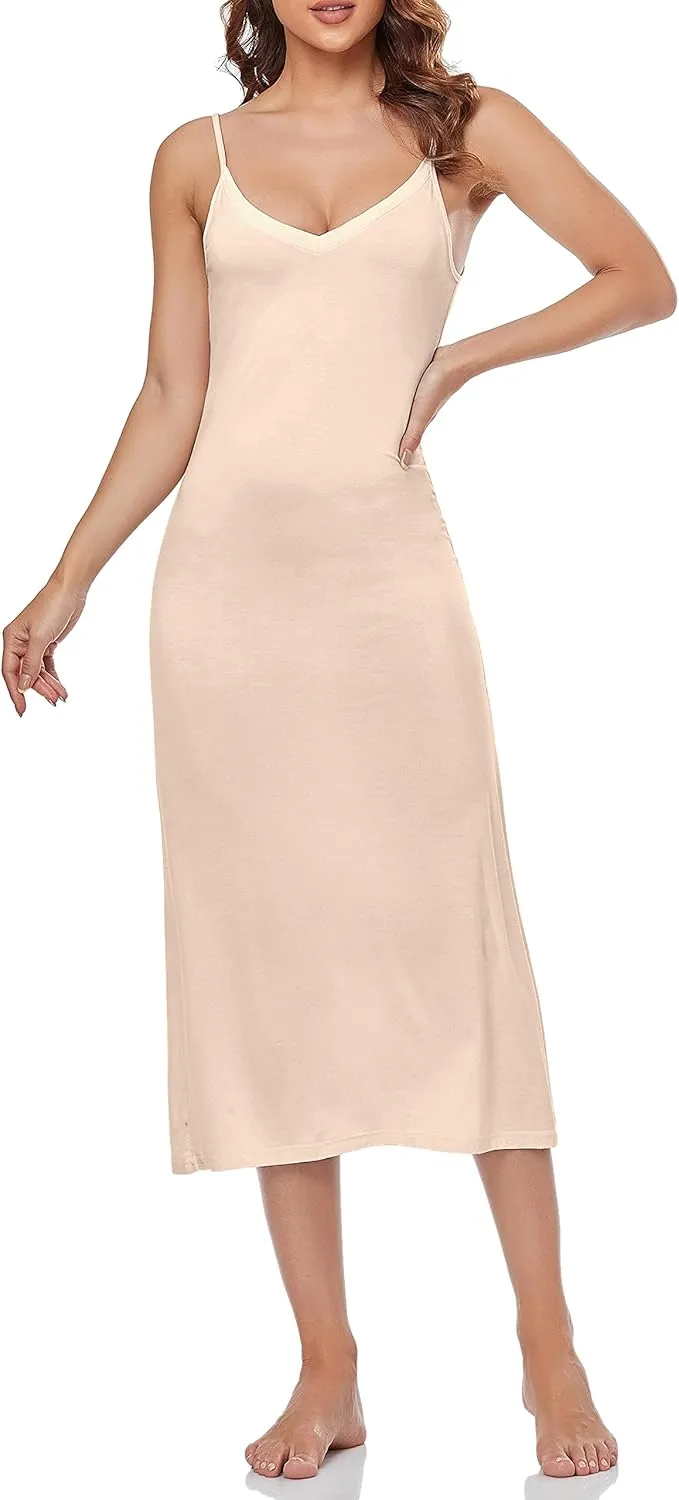 Summienlink Women's Long Full Slip for Under Dresses V Neck Nightgown Sexy Cami Dress