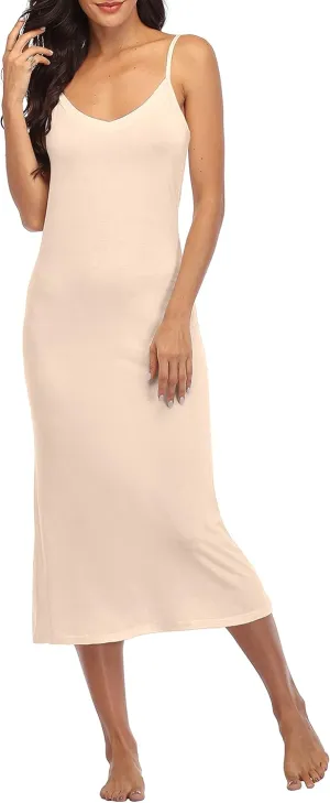 Summienlink Women's Long Full Slip for Under Dresses V Neck Nightgown Sexy Cami Dress