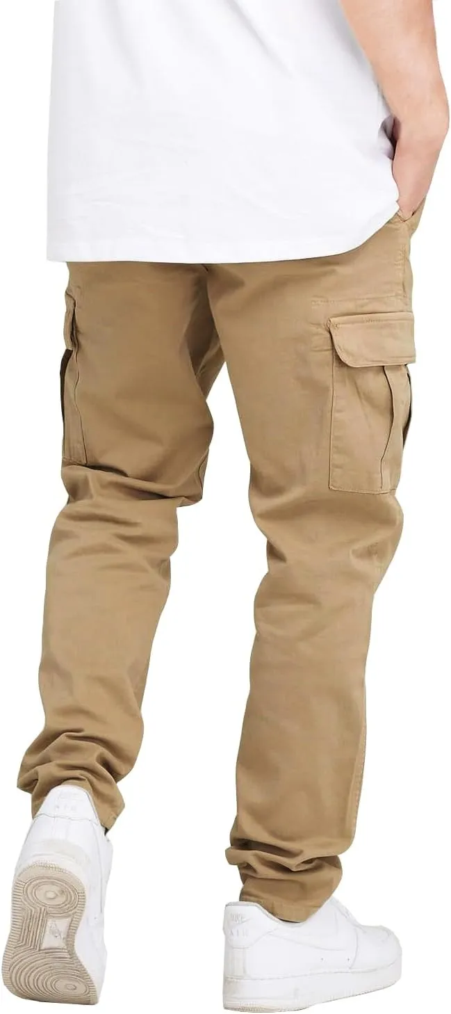 THWEI Cargo Pants for Men Casual Drawstring Joggers Cotton Work Sweatpants Multi Pockets