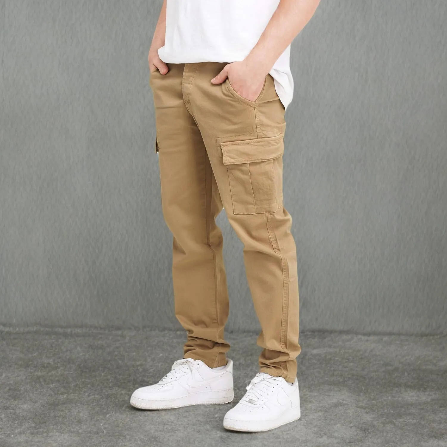 THWEI Cargo Pants for Men Casual Drawstring Joggers Cotton Work Sweatpants Multi Pockets