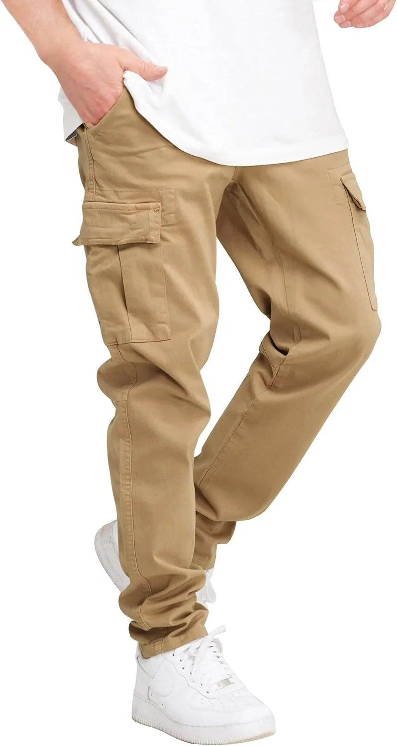 THWEI Cargo Pants for Men Casual Drawstring Joggers Cotton Work Sweatpants Multi Pockets