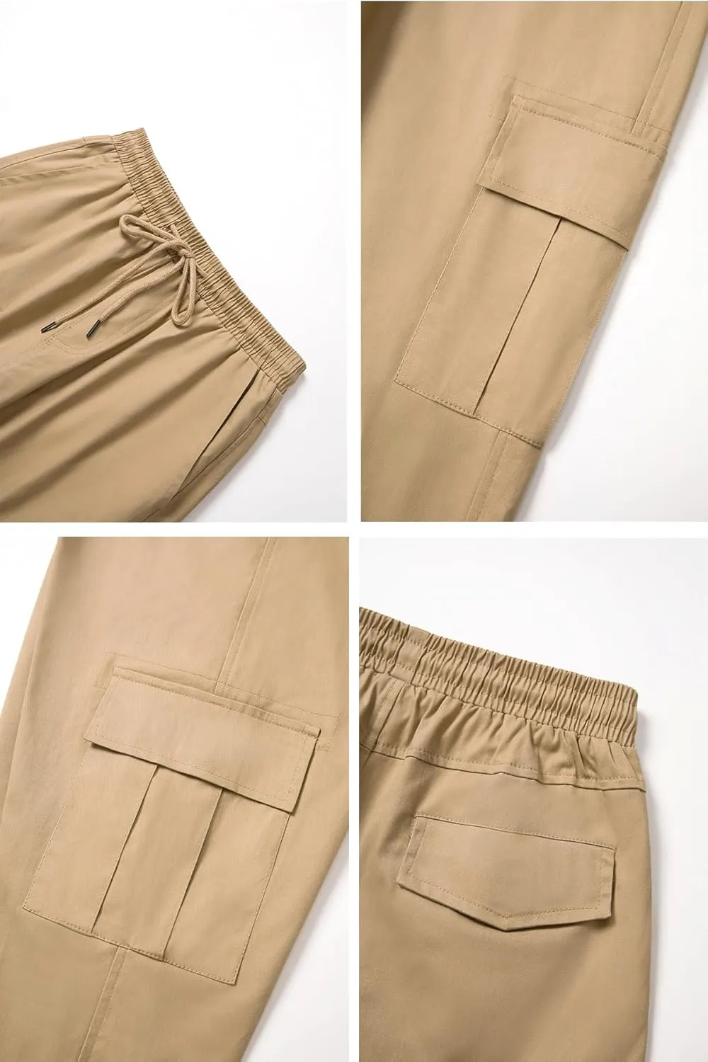 THWEI Cargo Pants for Men Casual Drawstring Joggers Cotton Work Sweatpants Multi Pockets