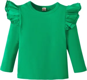 Toddler Baby Girl Solid Color T Shirt Kids Blouse Basic Plain Ruffle Top Cotton Casual Clothes