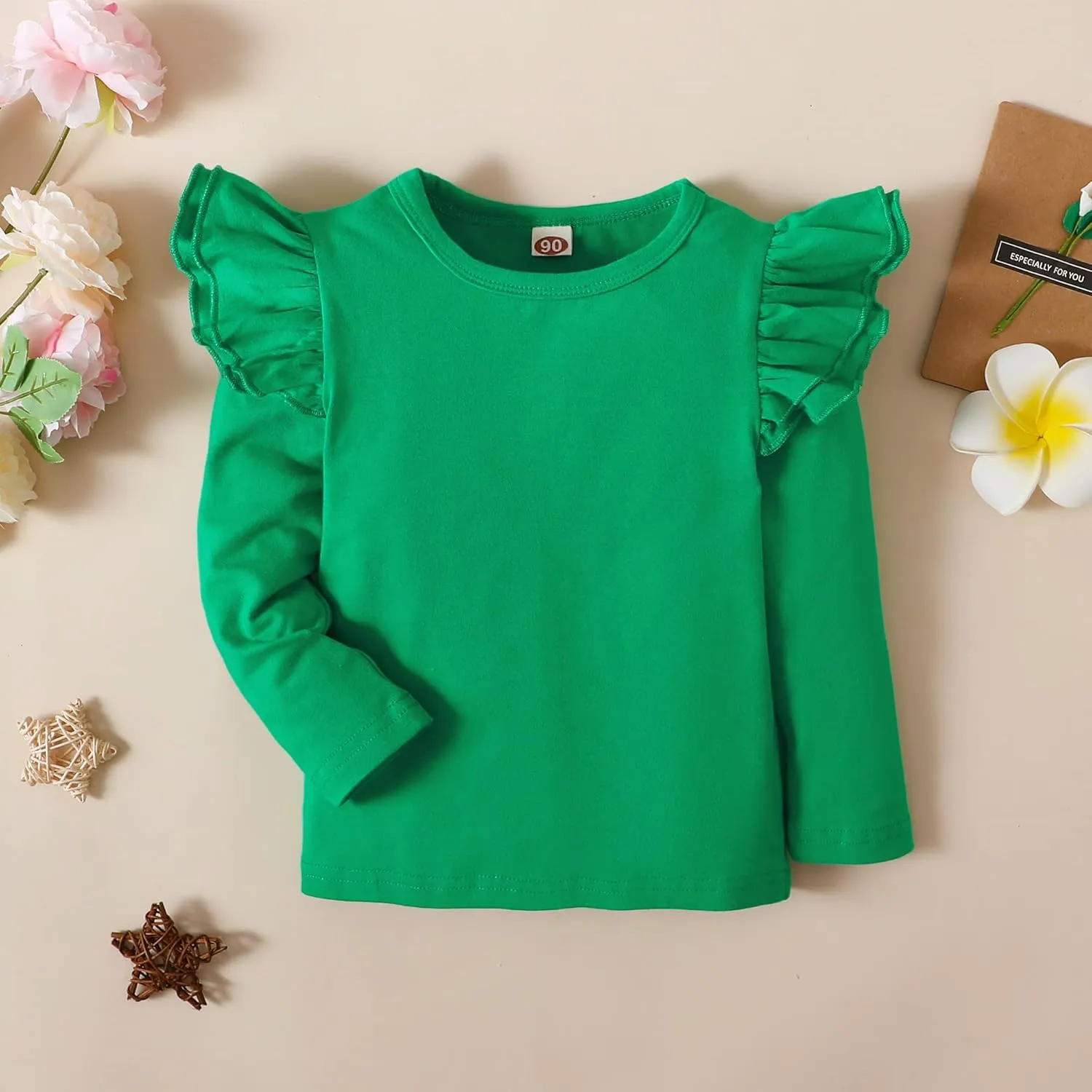 Toddler Baby Girl Solid Color T Shirt Kids Blouse Basic Plain Ruffle Top Cotton Casual Clothes
