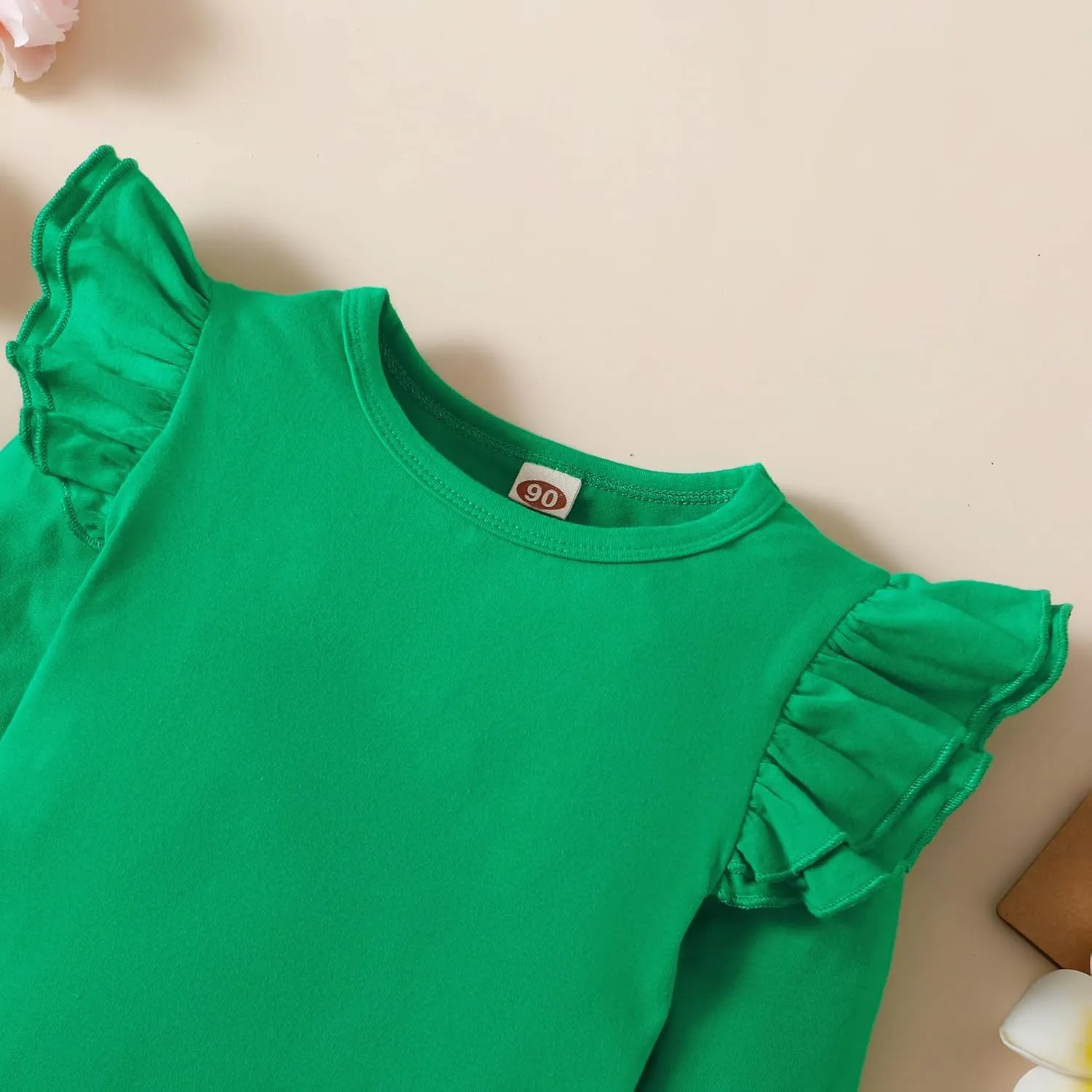 Toddler Baby Girl Solid Color T Shirt Kids Blouse Basic Plain Ruffle Top Cotton Casual Clothes