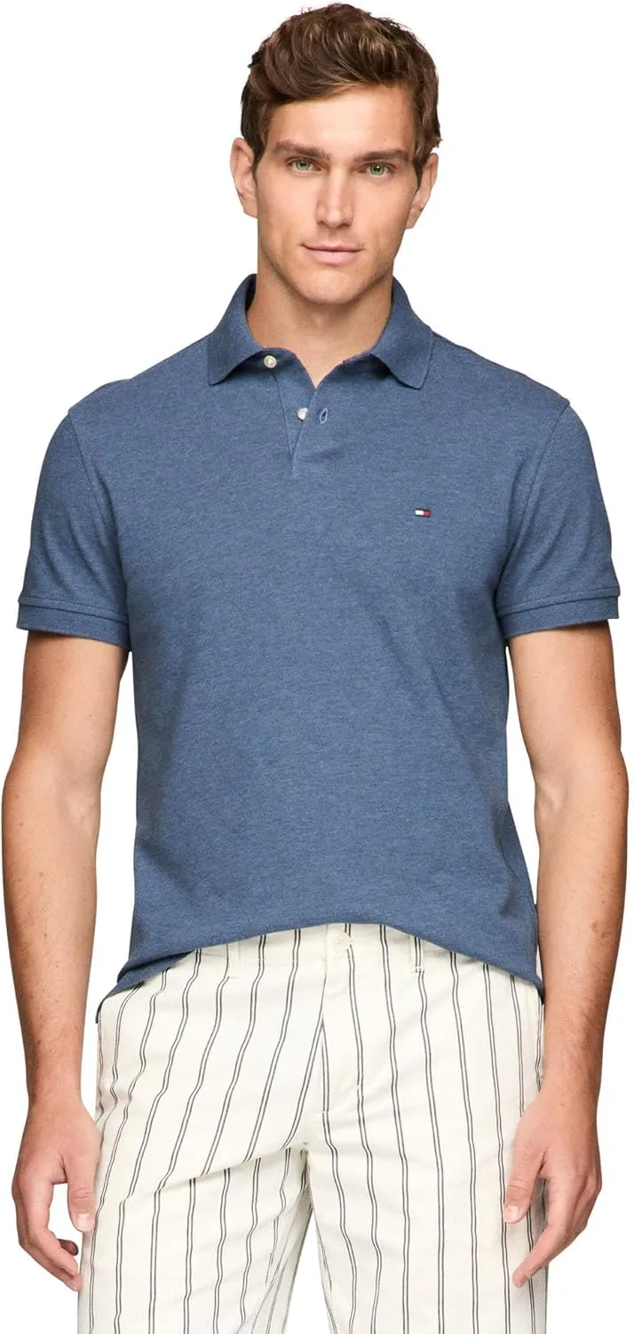 Tommy Hilfiger Men's Short Sleeve Polo Shirts in Classic Fit with Stretch and Organic Pique Cotton