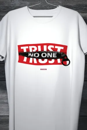 Trust No One - Graphic Printed White T Shirt