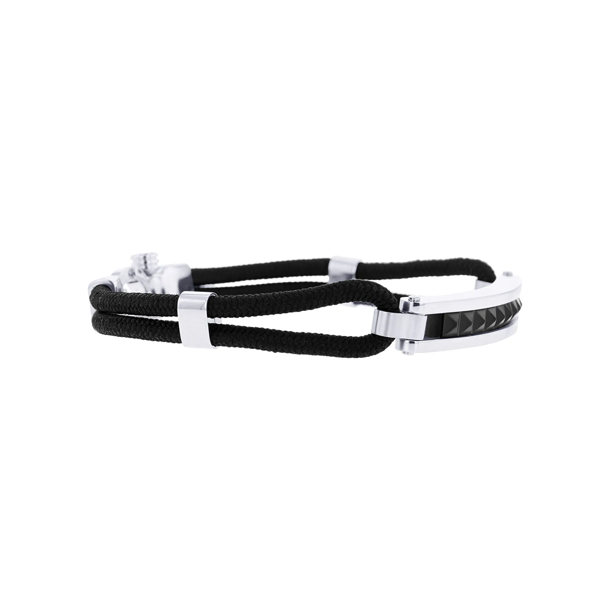 Verona Ion Plated Stainless Steel and Black Cord Bracelet