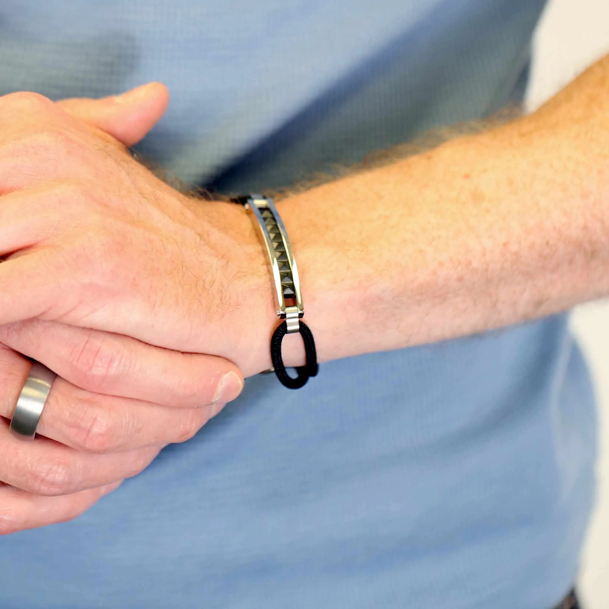 Verona Ion Plated Stainless Steel and Black Cord Bracelet