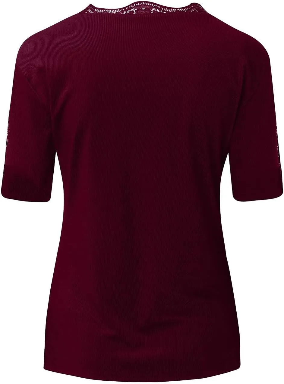 Women Pullover Blouse Short Off Sleeved Shoulder Commuting Bottoming Lace V-Neck Women's Blouse Shirt Pack for