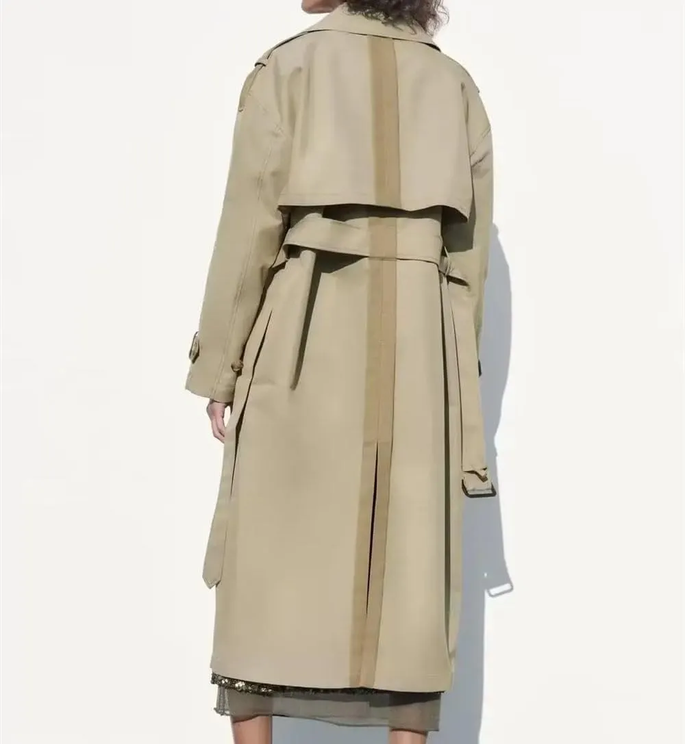 Women's Autumn Classic Double-Breasted Lapel Trench Coat With Belt Loose Trench Coat Large Size