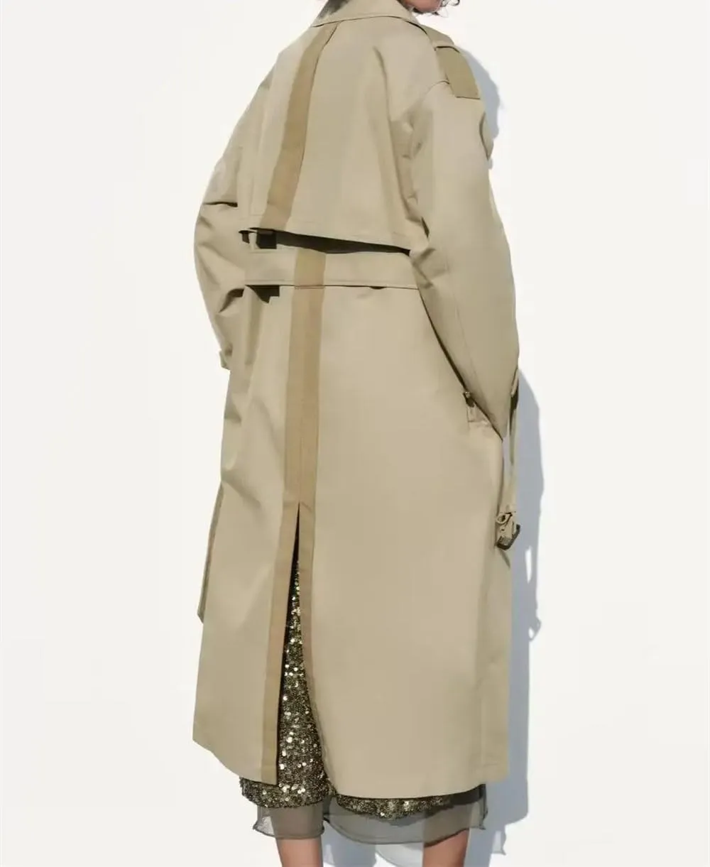 Women's Autumn Classic Double-Breasted Lapel Trench Coat With Belt Loose Trench Coat Large Size