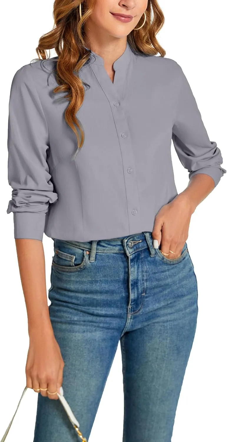 Women's Basic Button Down Shirts Business Casual Tops Collar Work Wear Dress Shirt Slim Fit Blouse