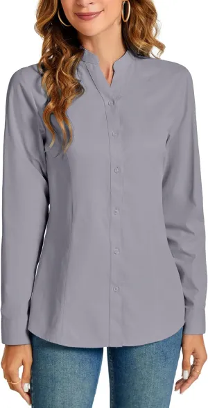 Women's Basic Button Down Shirts Business Casual Tops Collar Work Wear Dress Shirt Slim Fit Blouse