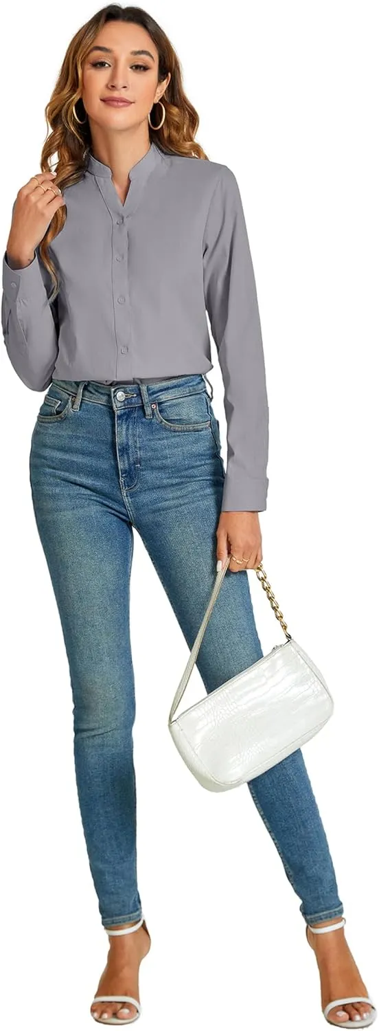 Women's Basic Button Down Shirts Business Casual Tops Collar Work Wear Dress Shirt Slim Fit Blouse