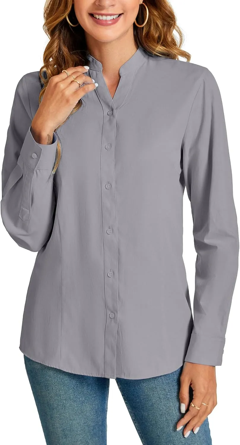 Women's Basic Button Down Shirts Business Casual Tops Collar Work Wear Dress Shirt Slim Fit Blouse