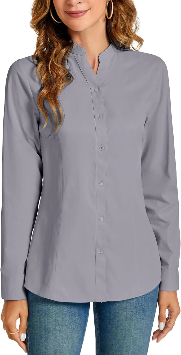 Women's Basic Button Down Shirts Business Casual Tops Collar Work Wear Dress Shirt Slim Fit Blouse
