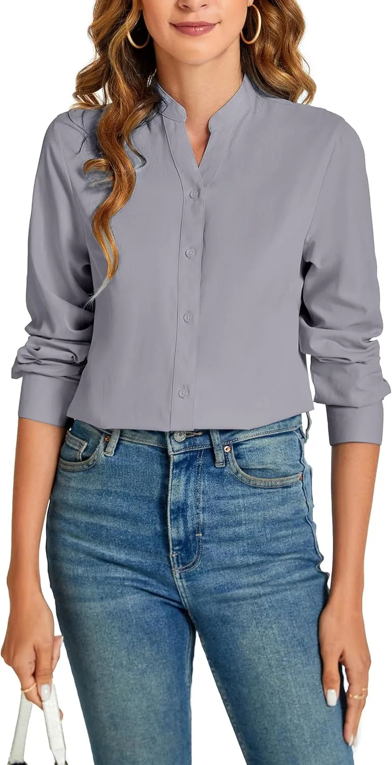 Women's Basic Button Down Shirts Business Casual Tops Collar Work Wear Dress Shirt Slim Fit Blouse
