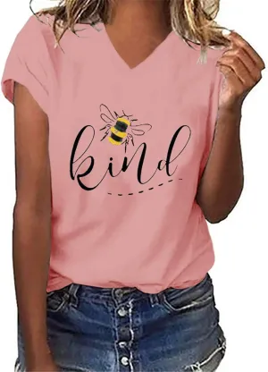 Womens Be Kind Graphic Tees V Neck Cute Printed Summer Casual T Shirts Tops