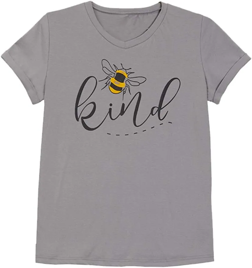 Womens Be Kind Graphic Tees V Neck Cute Printed Summer Casual T Shirts Tops
