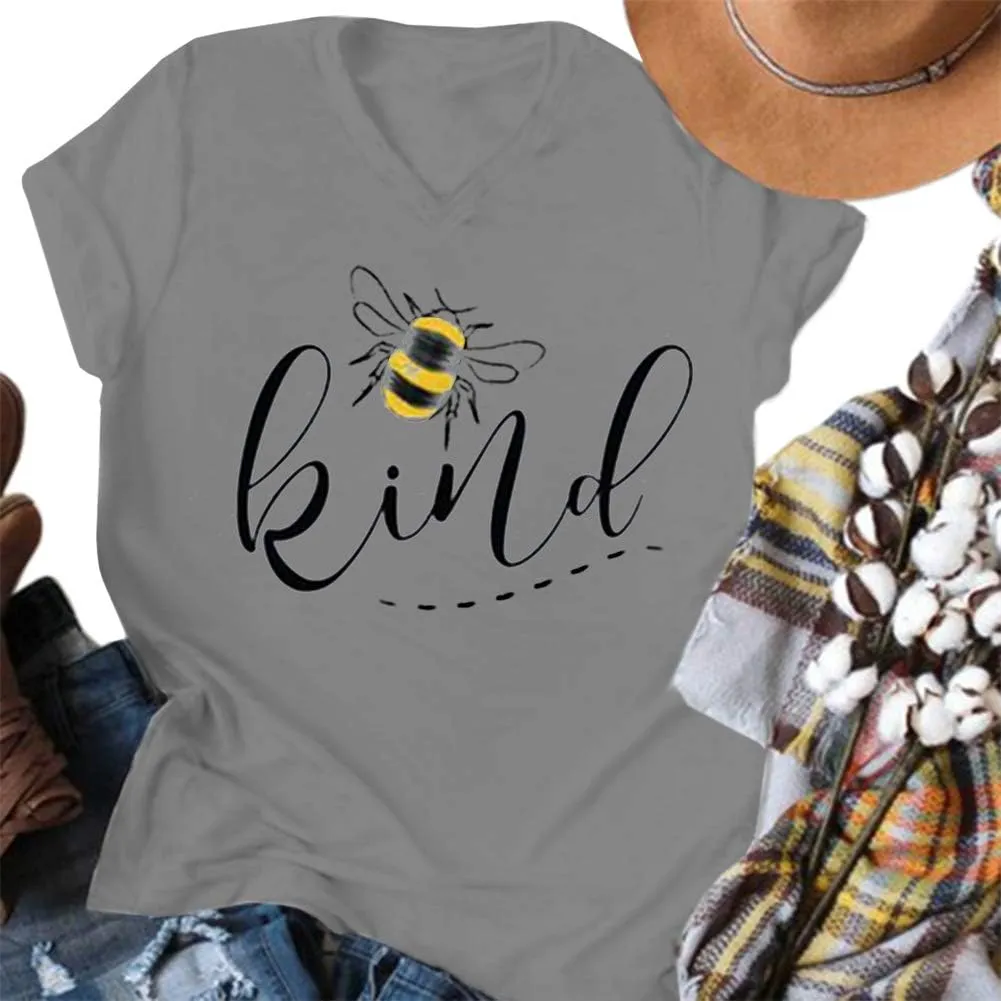 Womens Be Kind Graphic Tees V Neck Cute Printed Summer Casual T Shirts Tops