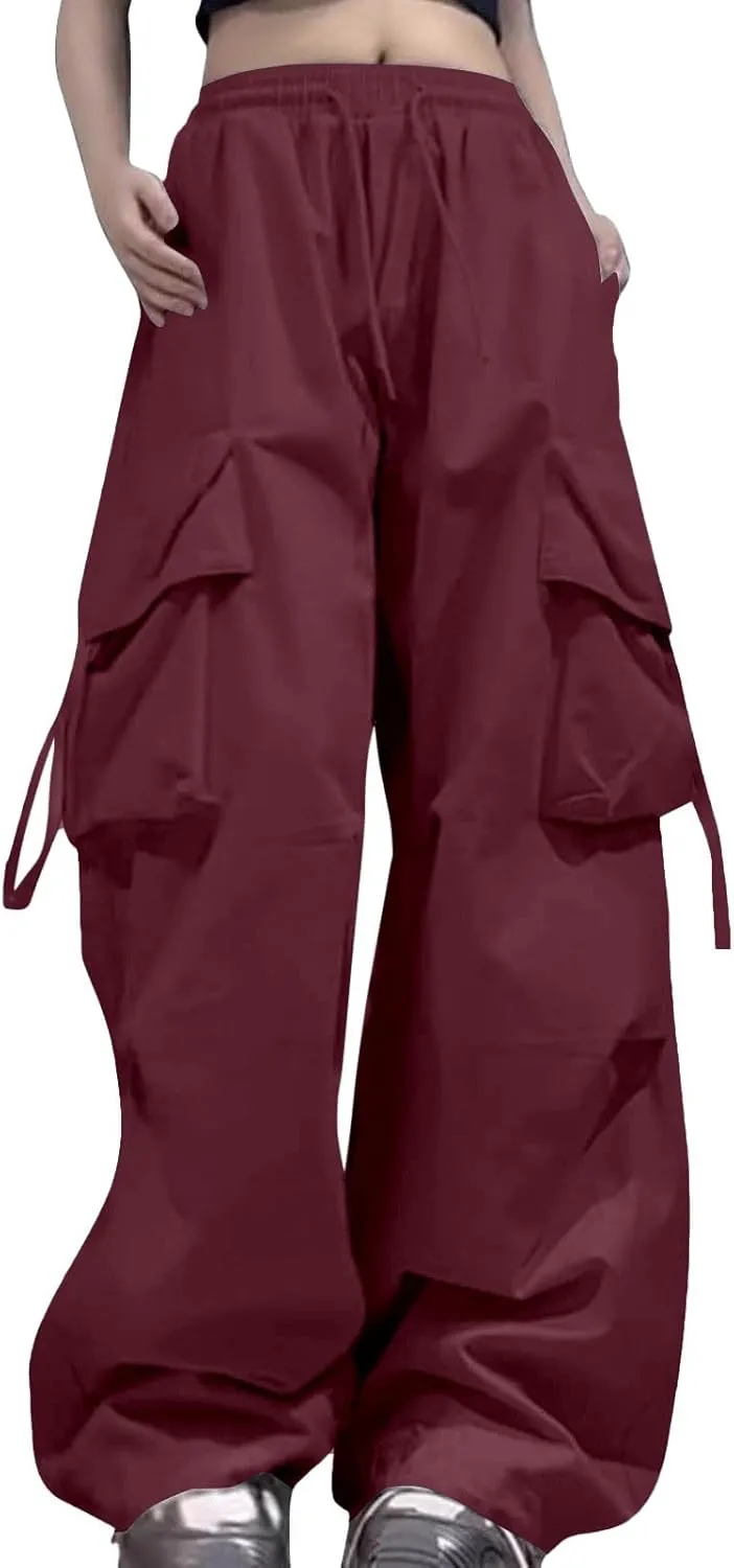Women's Casual Cargo Pants High Waisted Loose Fit Wide Leg Comfortable Elastic Waist Summer Trousers with