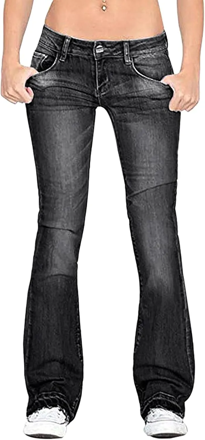 Women's Classic Mid Rise Bootcut Jeans Stretchy Curvy Fit Denim Pants
