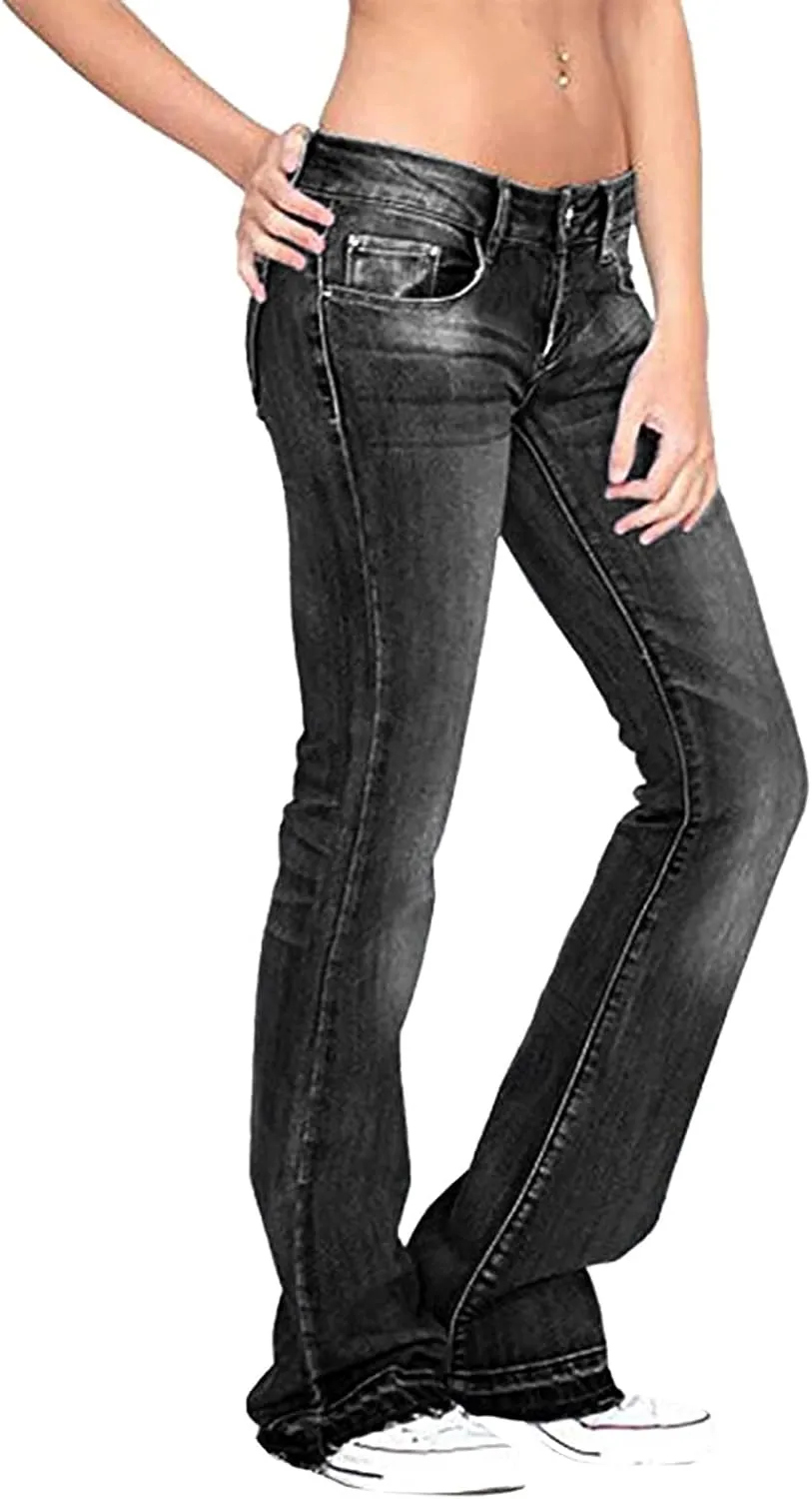 Women's Classic Mid Rise Bootcut Jeans Stretchy Curvy Fit Denim Pants